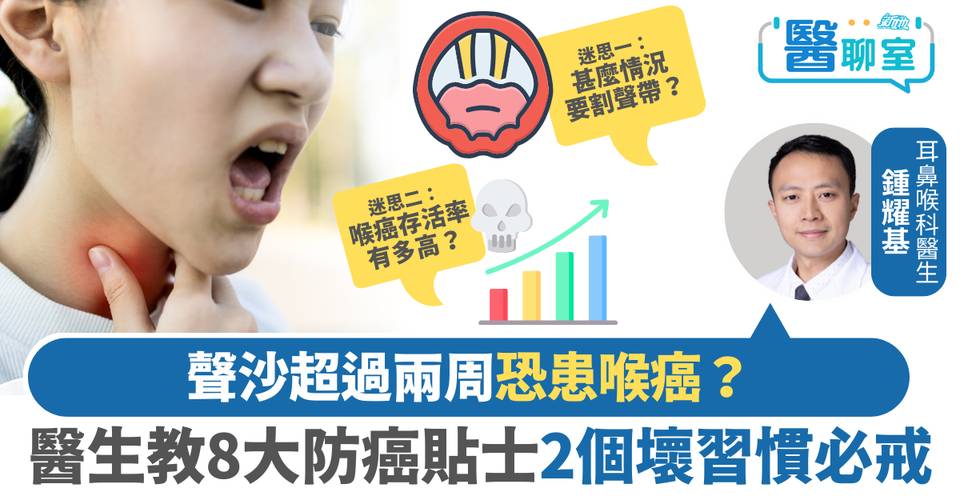 喉癌病徵｜聲沙超過兩周恐患喉癌？ 醫生拆解喉癌常見症狀+高危因素+8大防癌貼士 | 腫瘤及癌症 | 東方新地