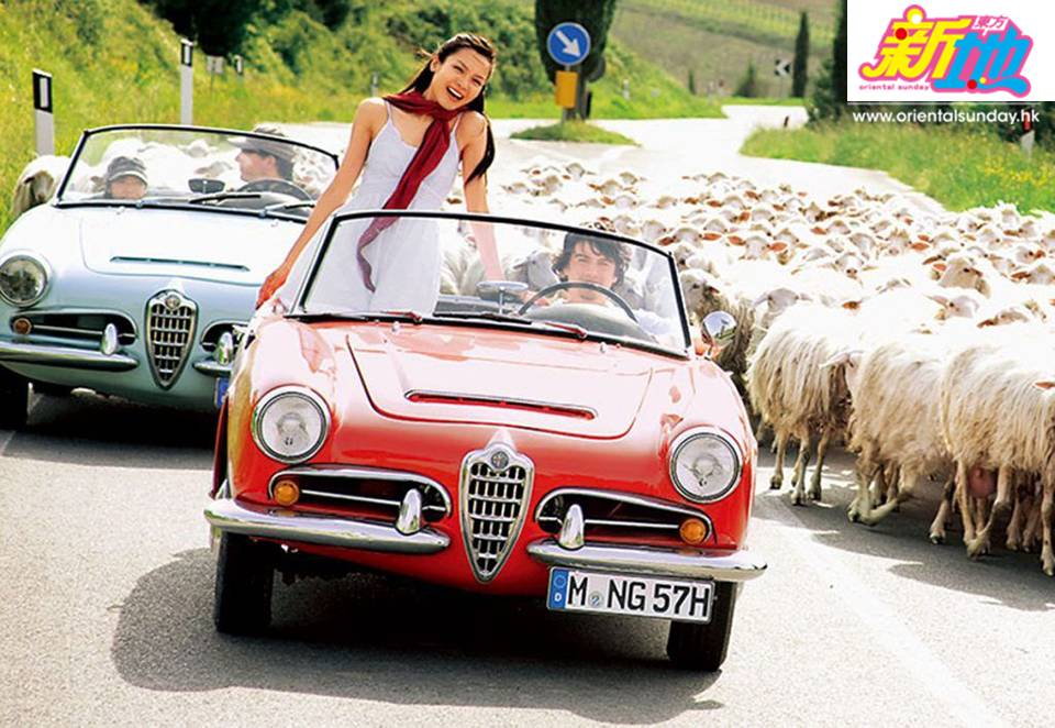 李佳芯 坐在經典中的經典Alfa Romeo Spider 1600老爺車之中，在意大利最美麗的托斯卡納（Tuscany）山地飛馳，途中仲遇上羊群，羨慕死人！