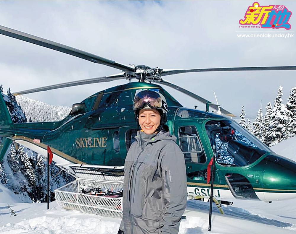  滕麗名熱愛滑雪， 去年二月她曾跟老公飛加拿大 Northern scape Heli Skiing 滑雪。