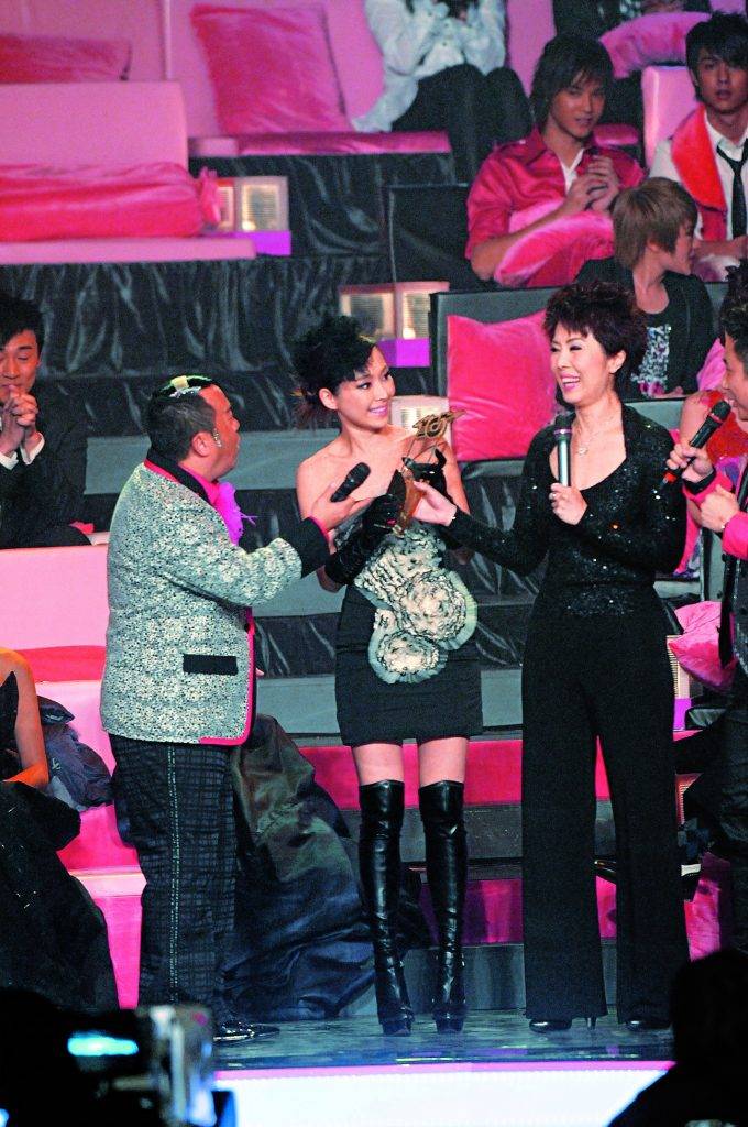 勁歌金曲頒獎典禮2020 08年《勁歌金曲》中，當關菊英宣布自己拎「傑出表現」金獎時，同曾志偉作出一輪推搪，呢個時候關心妍竟走出來從菊姐手中搶過獎座，行為莫名其妙。