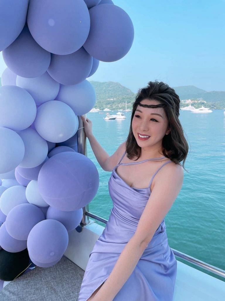 因為愛情 胡家惠 香港小姐 生日會以浪漫的粉紫色作主題。