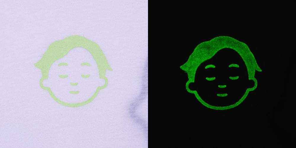 陳奕迅 T恤暗藏夜光及反光物料印製的圖案。