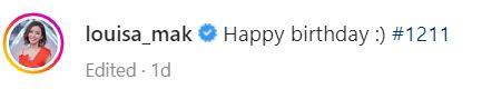 麥明詩 麥明詩在自己的社交網留言祝自己12月11日生日快樂。