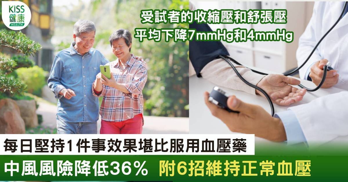 降血壓方法｜每日堅持1件事 效果堪比服用血壓藥 中風風險降低36％