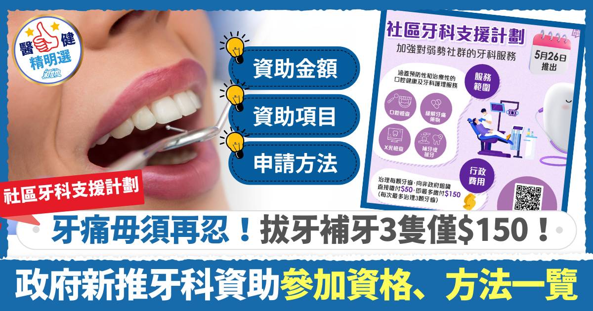 社區牙科支援計劃｜政府新推牙科資助計劃 拔牙補牙3隻僅$150 參加資格、方法、資助金額一覽