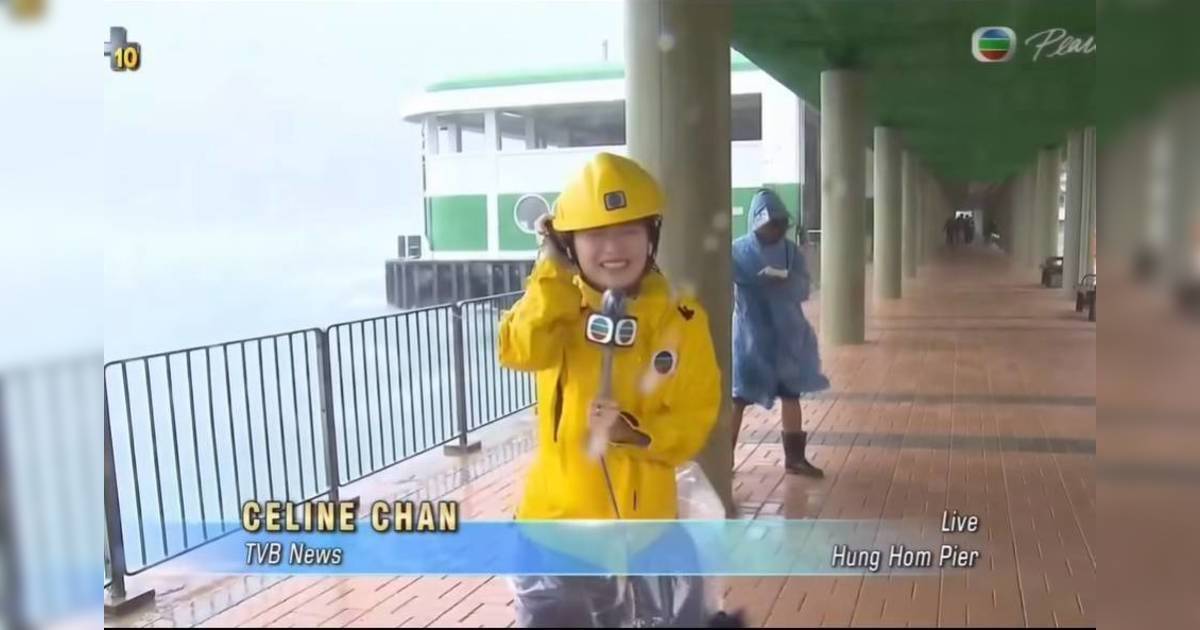 韋帕颱風｜TVB女記者陳尚萱直播碼頭實況 吹到聲震企唔穩  網民熱議：辛苦