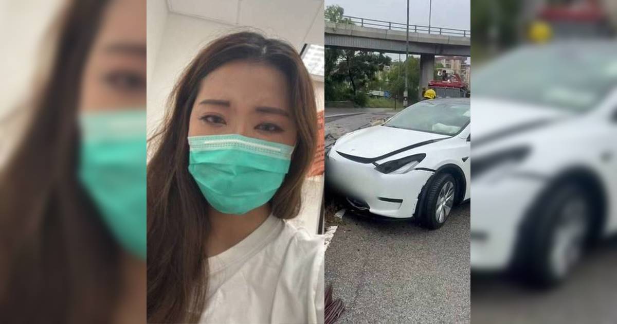 27歲東張女神8號波趕返工發生嚴重車禍 Tesla車頭盡毀 1度在鬼門關前徘徊