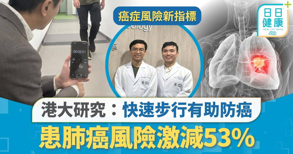 港大研究｜港大醫學院發現快速步行可降低患肺癌風險達五成 步速或成癌症風險的簡易健康指標