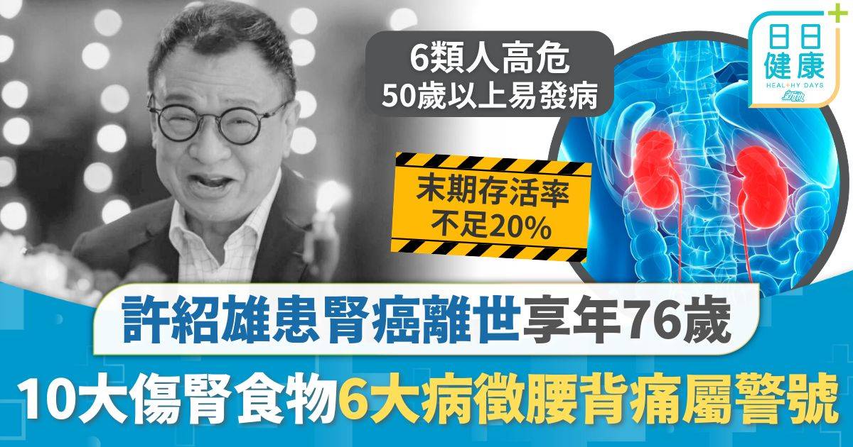 許紹雄離世｜許紹雄疑患腎癌離世享年76歲 腎癌6大病徵腰背痛屬警號 10大傷腎食物亂食保健品加速腎病惡化