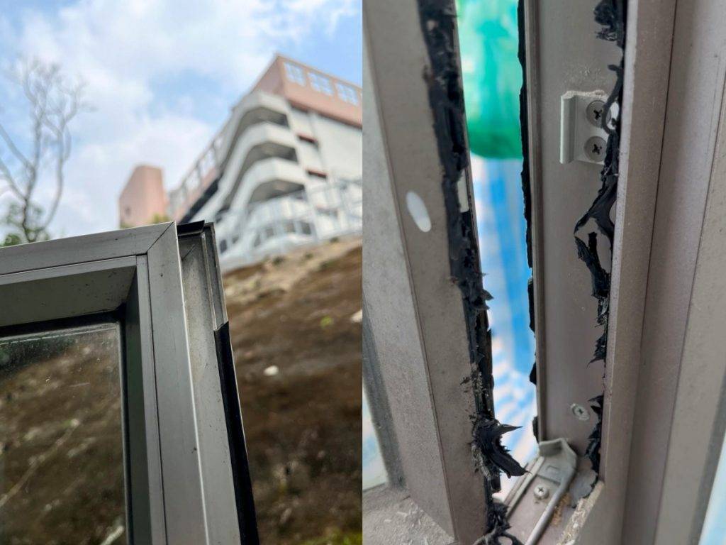 窗戶滲水 鋁窗膠邊老化導致氣密性下降,打風時無法有效阻擋風雨進入室內,導致滲水情況。(圖片來源:安居鋁窗(香港)工程提供)