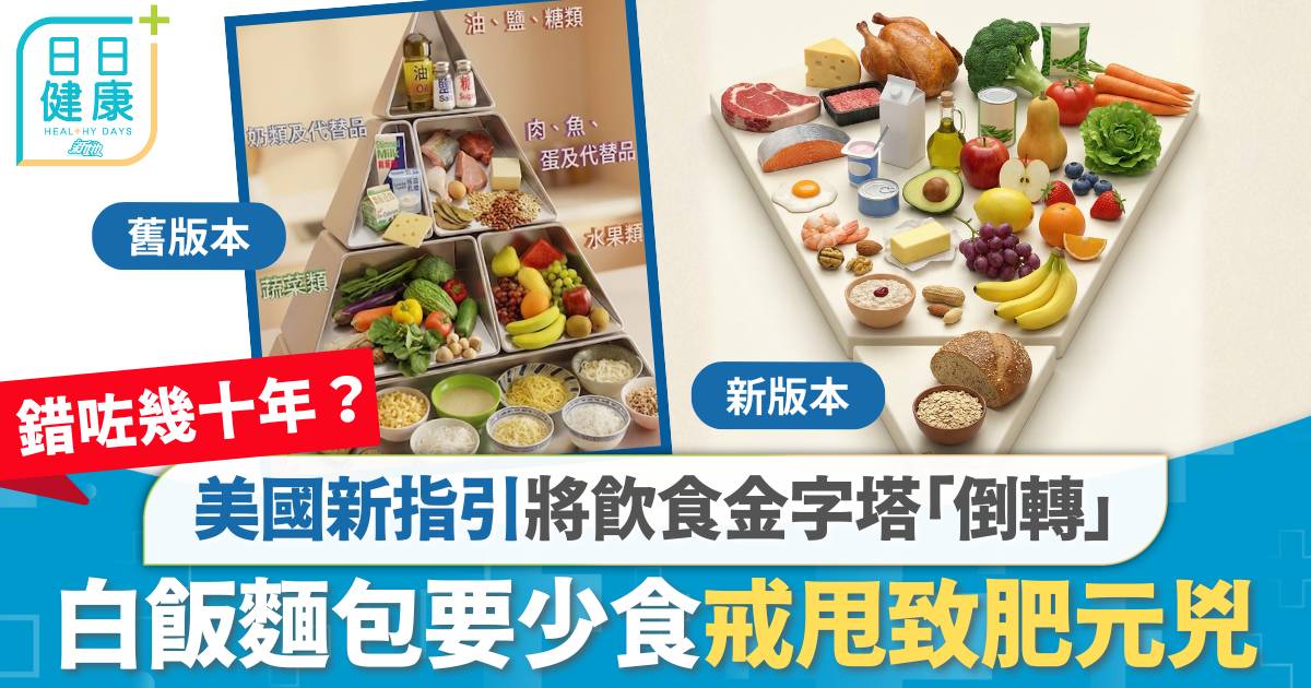 飲食金字塔錯咗幾十年？ 美國新指引整個塔「倒轉」 白飯麵包要少食 戒甩致肥元兇