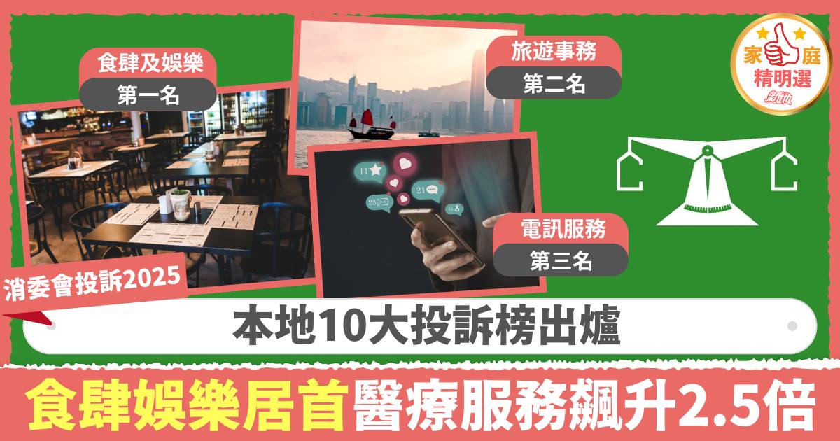消委會投訴2025｜本地10大投訴榜出爐　食肆娛樂居首 醫療服務飆升2.5倍