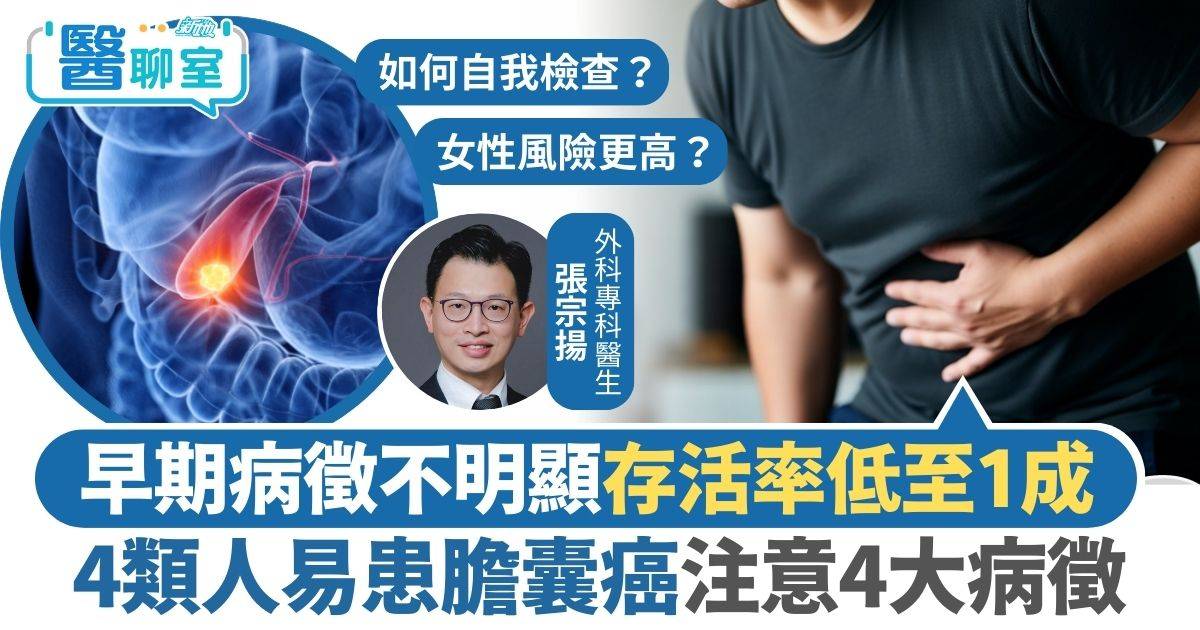 膽囊癌｜早期病徵不明顯存活率低至1成 4類人易患膽囊癌注意4大病徵