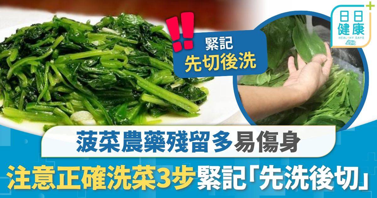 蔬菜農藥｜菠菜農藥殘留多易傷身 鹽水浸洗菠菜越洗越毒 注意正確洗菜3步緊記「先洗後切」