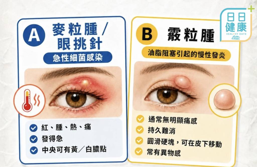 眼瘡分別 麥粒腫與霰粒腫症狀大不同(圖片來源:日日健康)