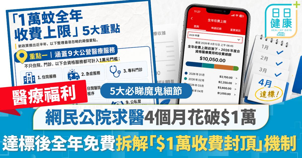 4個月公院求醫花破$1萬 網民實測達標後全年免費 拆解「$1萬收費封頂」機制 5大必睇魔鬼細節