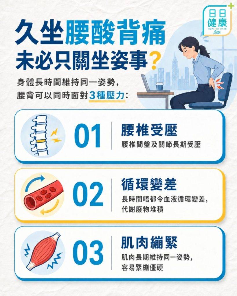 久坐 腰痠背痛 (圖片來源:日日健康)