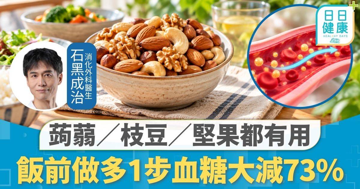 三高管理｜食堅果穩定血糖？ 飯前做多1步血糖大減73％ 蒟蒻／支豆／堅果都有用